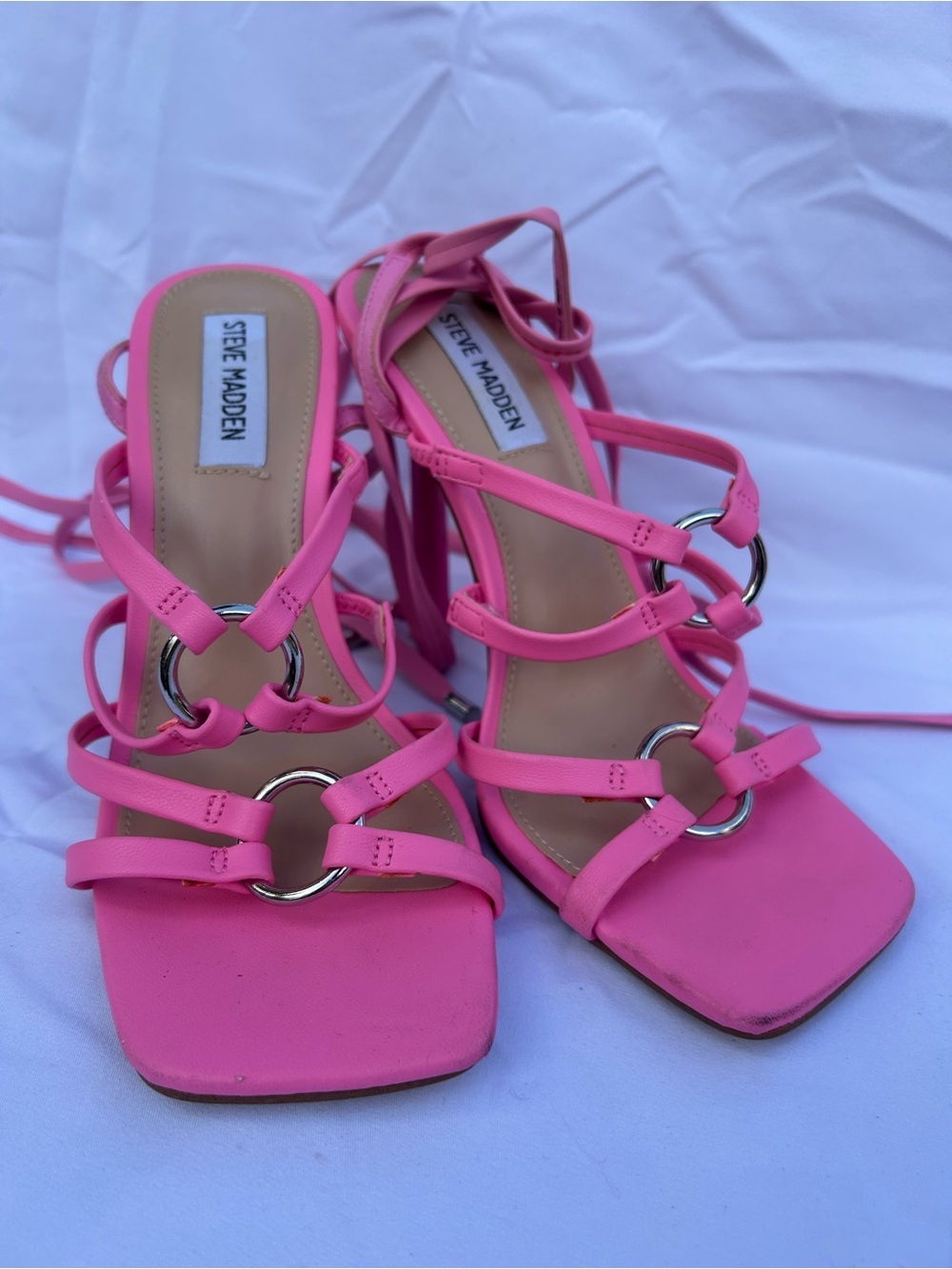 Steve Madden Pink Strappy Lace Up Heels